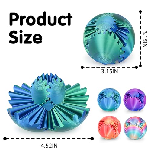Image of 4Pcs Gear Ball 3D Printed Cube Fidget Toy,Gear Sphere Fidget Toys,Sensory Toys for Stress and Anxiety Relief, Desk Toy Fidget Spinners,Stocking Stuffers for Adults & Kids Gift (Multicolor Set-4pcs)