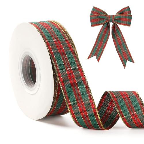 Red Ribbons For Gift Wrapping Red And Green Tartan Ribbon 25mm 25 Yard Grosgrain Ribbon Sparkly Ribbons For Crafting Christmas Tree Present Wrapping Accessories Wedding Car Burgundy Christmas Fabric