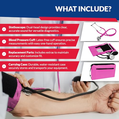 image for Dixie EMS Blood Pressure and Sprague Stethoscope Kit - Pink, 2 Piece S