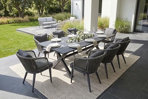 Image of PURPLE LEAF 9 Pieces Patio Dining Set Wicker Outdoor Furniture Rectangular Table and Chairs Set for Garden Deck Aluminum Frame Backyard Kitchen Set, Cushions and Pillows Included Grey