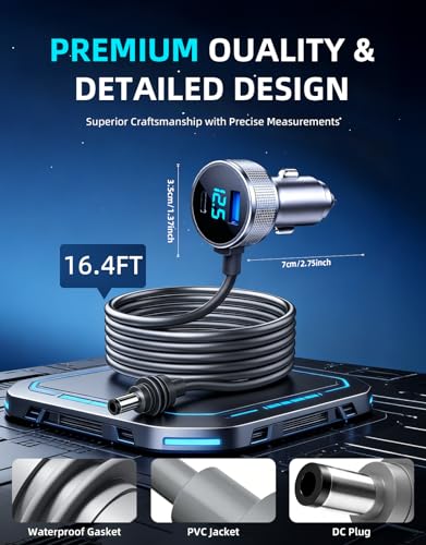 Image of Starlink Mini Cable, 3 in 1 Starlink Mini Car Adapter DC Power Cable and Cigarette Lighter Adapter 12V-48V with Voltage Display, Durable USB-C PD 45W and USB-A 35W Ports,Suitable for Cars(16.4FT)