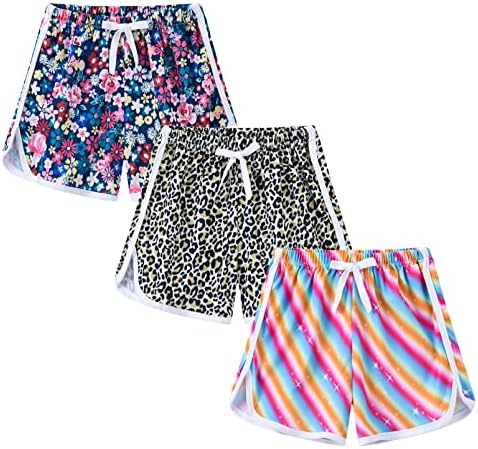 Girls 3-Pack Athletic Shorts Toddlers Workout Active Running Shorts Dolphin Gym Short Pants with Bow 3-10 Years