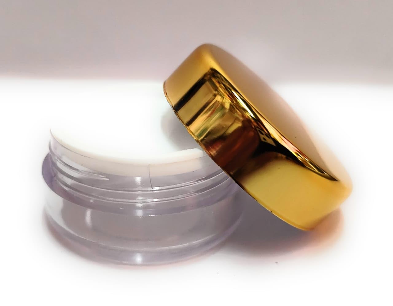 SHREE MAHA 10 gm Gold Cap Empty Container with Lid, Cosmetic Sample Containers Small Makeup Jars For Makeup Pack of 12- Gold Transparent-image-17