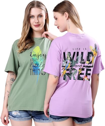 Image of London Hills Women's Cotton Blend Oversized Fit Oversized Tshirt || Oversized Tshirt- Pack of 2
