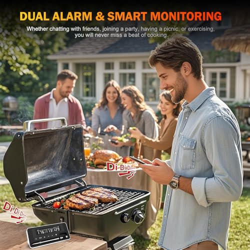 Meat Thermometer Wireless, 800FT Bluetooth Digital Thermometer with Smart APP, Temp Precise Improved by 100%, Instant Read Food Thermometer with Alerts for Oven Smoker BBQ Grill