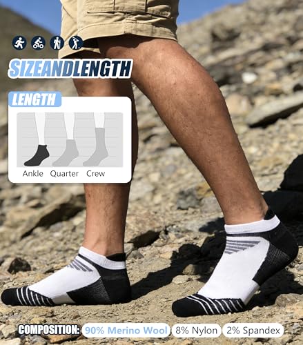 Image of Merino Wool Ankle Socks, Men's Women's 90% Wool Athletic Thin Running Moisture Wicking Socks, 3 Pairs