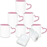 MR.R Caneca de cerâmica de sublimação em branco para lava-louças, copo revestido em branco, canecas em branco de sublimação, copo clássico com caneca interna de cor rosa e alça de coração, 325 ml,
