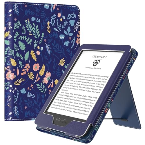 Image of MoKo Case for All-New 6 inch Kindle(11th Generation, 2024 /2022 Release) /(10th /8th Gen, 2019 /2016), Ultra Lightweight PU Shell Cover with Auto Wake /Sleep for Kindle 2024, Flower on Blue