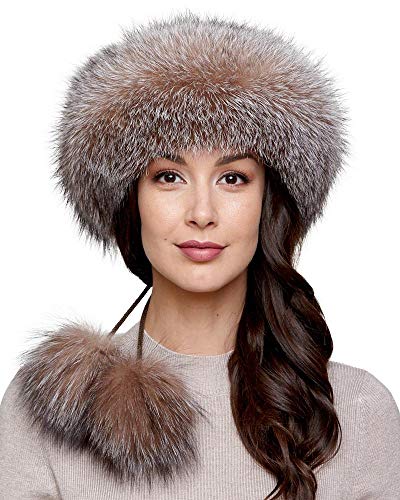 frr Crystal Fox Fur Headband with Pom Poms