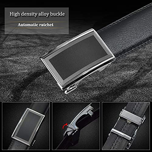 Image of JINIU Men's Ratchet Belt Buckle, Black Genuine Leather Slide Belt for Men Dress Suit, Micro Adjustable Trim to Fit Boxed