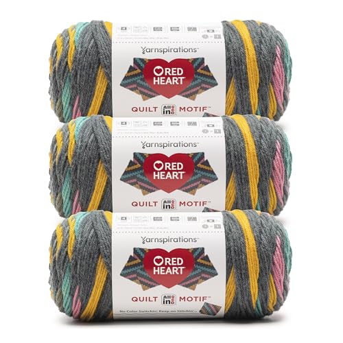 Image of Red Heart All in One Quilt Motif Yarn for Crocheting, Nostalgia, 3-Pack | #4 Medium Worsted Weight 100% Acrylic Knitting and Crochet Yarn for Blankets, Pillows, and Home Decor, 440 yards, 250g /8.8oz
