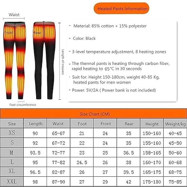 Verwarmingsbroek heren dames, wasbare basislaag met lange mouwen Warm toppak Verwarmd ondergoed (zonder batterij)