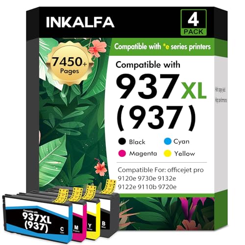 937XL 937 Duckerpatronen Multipack XL 9120e Kompatibel für HP 937 937e Tintenpatronen für HP937 für HP OfficeJet Pro 9730e 9132e 9720e 9122e 9110b 9135e 9125e Patronen (Schwarz Cyan Magenta Gelb)