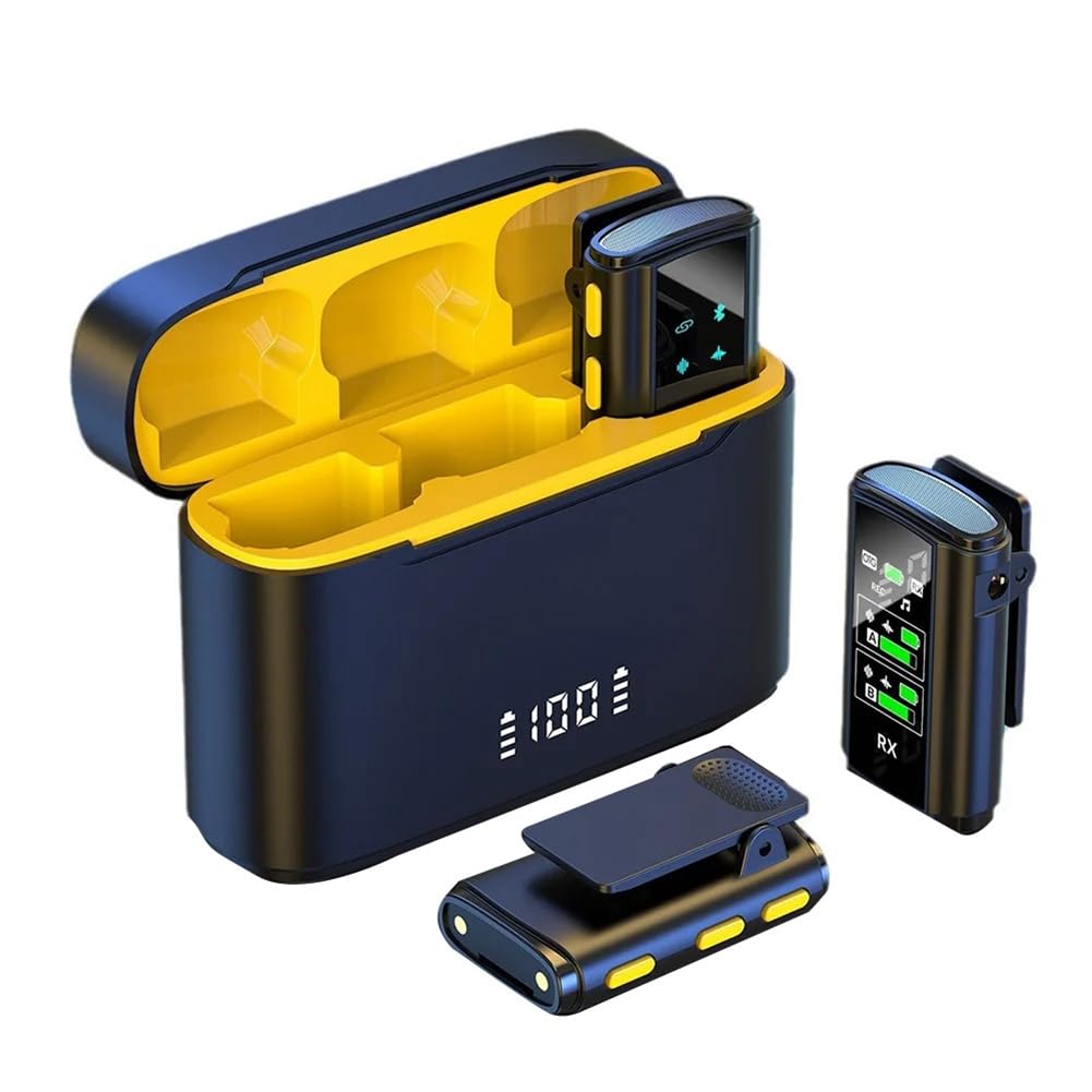 Micrófono Lavalier Inalámbrico Micrófono Estéreo con Reducción de Ruido Dual y Estuche de Carga para Cámara, Teléfono Inteligente, Transmisión en