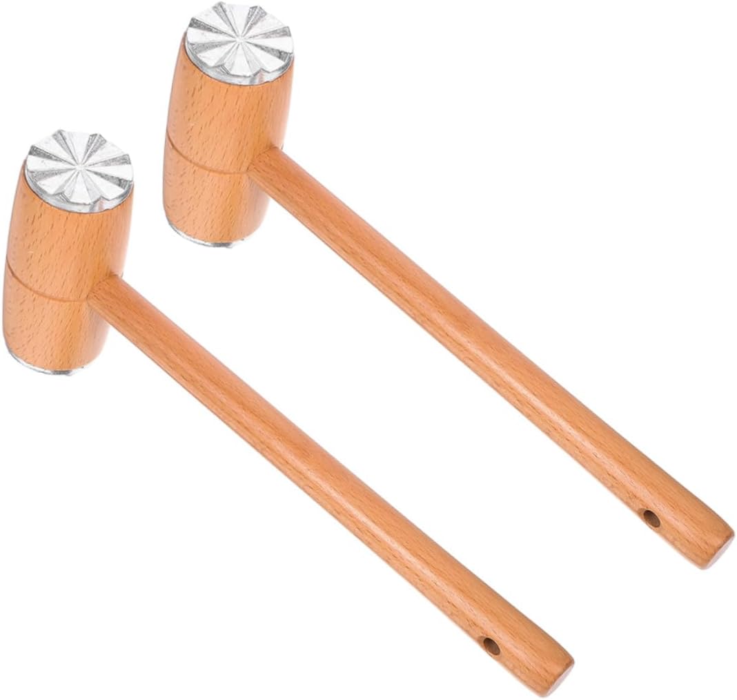 Wooden Meat Mallet Hammer 2pcs Beechwood Dual-sided Tenderizer Mallet for Steak Beef Chicken Poultry Kitchen Pounder Tool for Meat Softening and Fibers Breaking