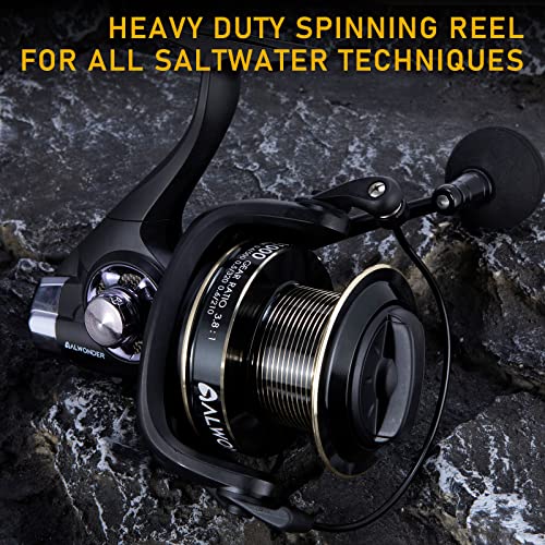 Alwonder Saltwater Spinning Reel 10000 Surf Fishing Reel Graphite Body 13+1 Stainless Steel Bbs 35Lb Max Drag Big Game Corrosion Resistant #TOP6