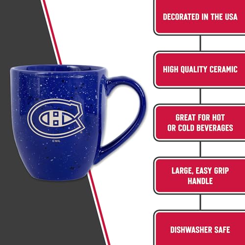 Image of Rico Industries NHL Hockey Montreal Canadiens Royal Personalized 16 oz Team Color Laser Engraved Speckled Ceramic Coffee Mug