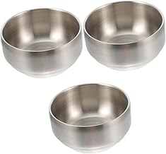 Luxshiny 3 Peças Tigela Tigela De Sopa Com Tampa Conjunto De Jantar Redondo Doces Picles Tigelas De Arroz De Metal Tigela De Servir Tigela De Sopa Isolada Tigela De Aço Inoxidável Tigela