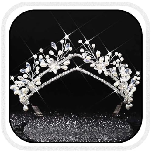 Vakkery Perlen-Brautkrone mit Strasssteinen Haarschmuck Prinzessinnen-Tiara für Damen