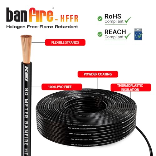 Image of KEI BANFIRE- HFFR 1 sqmm 1 Core 99.97% Pure Copper Conductor Heat Resistant Flame Retardant Low Smoke & Halogen - Lead Less House Wire for Domestic & Industrial Electrical Wiring (Black,90 Meters)