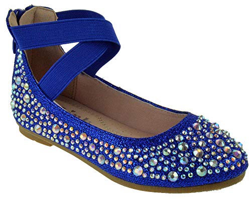 Link Larissa 83K Little Girls Rhinestone Ballerina Elastic Strap Ballet Flats Royal Blue 9 cover