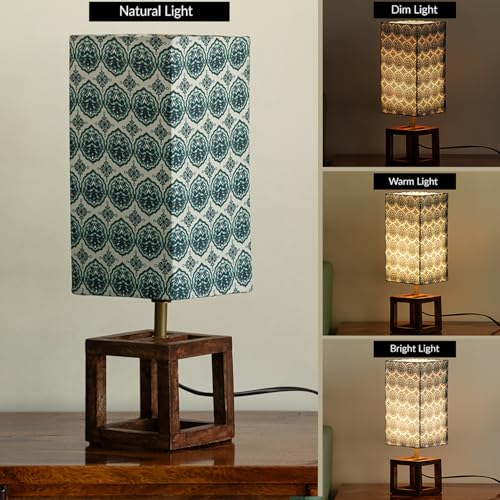 Image of ExclusiveLane 'Paisley-Carved' Mango Wooden Table Lamp for Bedroom Living Room Home Decoration & Bedside Lamp Bed Lamps for Side Table Side Lamp for Bed Room (39.5 Cm, Without Bulb, Handcrafted)