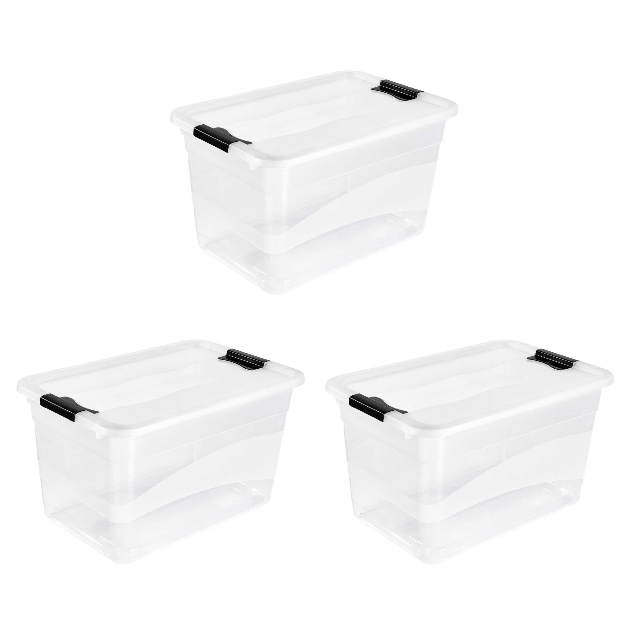 keeeper cornelia 3x Aufbewahrungsbox mit Deckel und Schiebeverschluss, 59,5 x 39,5 x 34 cm, 52 l, Transparent