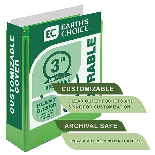 Image of Samsill Plant-Based 3 Inch Durable Round Ring, View Binder, Eco-Friendly, USDA Certified Biobased, Single, Bright Green