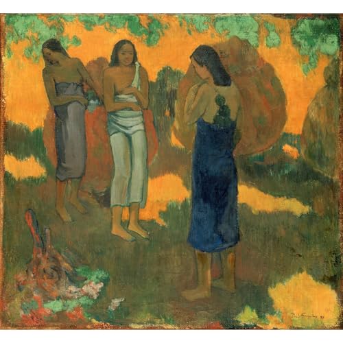Toile Gauguin trois femmes tahitiennes tableau jaune pour réchauffer votre intérieur