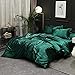 Sedefen Satynowa pościel 135 x 200 cm, ciemnozielona, gładka, satyna, jedwabna, letnia, zestaw uniwersalnych luksusowych poszewek na kołdrę z zamkiem błyskawicznym i poszewką na poduszkę 80 x 80 cm
