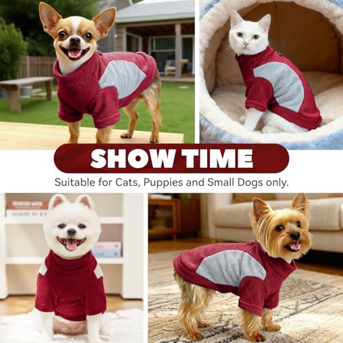 Image of Small Fleece Dog Sweater with Leash Ring Soft Warm Fall Winter Dog Clothes Cute Cat Apparel Puppy Sweaters Classic Pullover Doggy Sweatshirts Chihuahua Costumes Cat Outfits(Red,XS)