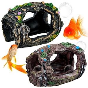 2 PCS Broken Barrel Aquarium Decorations, Caves Hide Hut Fish Tank Ornaments, Shipwreck Theme Landscaping Hideouts Accessories
