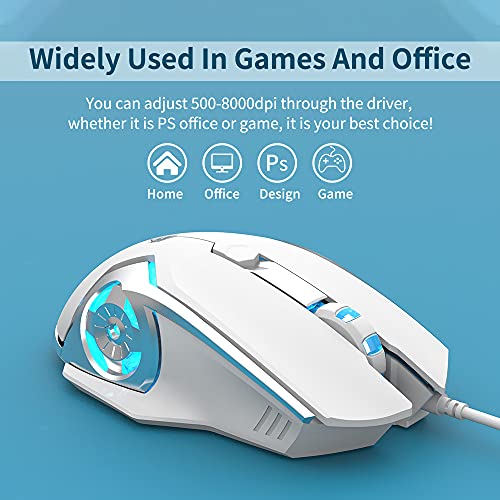 Nacodex Aj120 White Gaming Mouse Programmable 6 Buttons, 4 Adjustable Dpi Up To 8000 For Window Pc Gamer With Electroplating Wings Design #TOP2