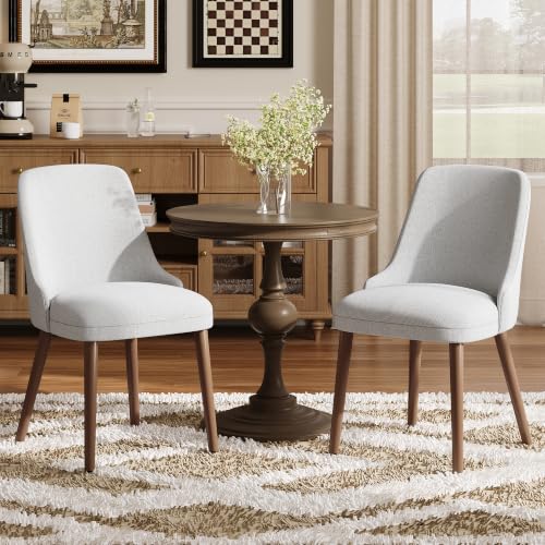 Image of MALOL Upholstered Dining Chairs Set of 2, High-Back Dining Room Chair with Wood Legs, Padded Kitchen Chairs for Dining Room /Restaurant /Cafe, Light Grey