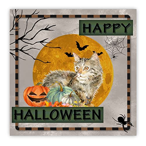 Panneau mural bois citrouille Halloween chat finition rustique