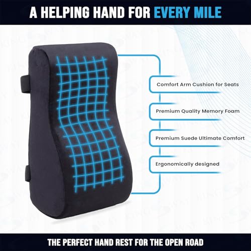 Image of Kingsway Car Armrest Cushion Pillow Pad for Centre Console, Long Drive Travel Comfort Memory Foam Car Cushion in Grey, Super Soft Suede Material, Plain Design, Pack of 1