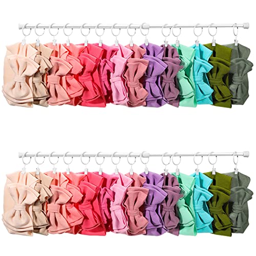 Image of Ferraycle Wall Hanging Bow Holder with Hooks Hair Bow Holder Organizer for Girls Hanger Headband Storage Organizer Include Metal 16 to 23.6 Inch Rods Wall Hooks(White,46 Pcs)