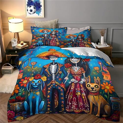 Parure de lit couple squelette 135x200cm en microfibre avec housse de couette