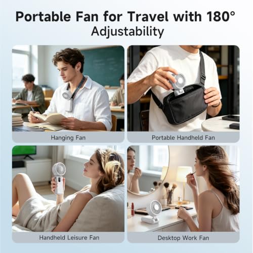 Image of ALLENERGY 3 IN 1 Handheld Mini Fan - Portable Fan,24H Max Cooling, 6000mAh Rechargeable Mini Personal Hand Fan, 100 Speeds Stepless Adjustment Mini Personal Desk Fan for Travel, Camping, Outdoor,White