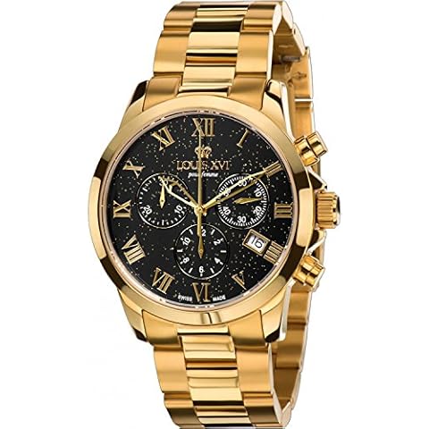 LOUIS XVI Reloj de pulsera para mujer Athos Pour Femme con correa de acero dorado y negro Cover