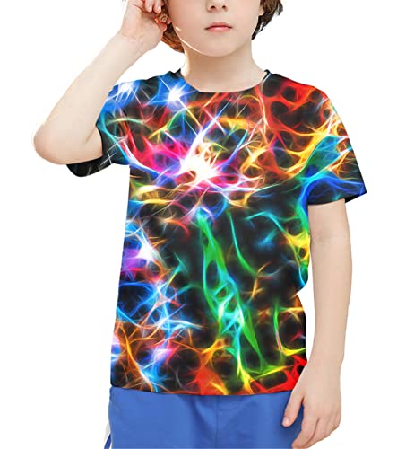 Image of Linnhoy Kids 3D Print Fashion Graphic T-Shirts for Boys Girls 6-16 Years | Unisex Colorful Short Sleeve, Crewneck, Breathable Fabric, Suitable for Daily Sport Festival Wear