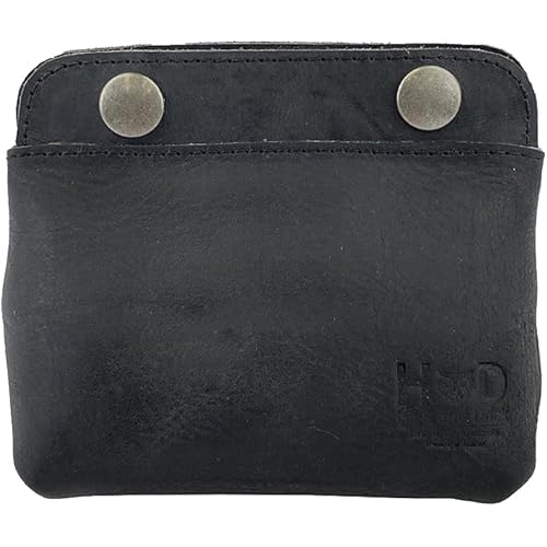 Hide & Drink, Leather Double Snap Pouch, Coin Purse, Cash & Card Holder, Cable Organizer, Makeup, Handmade Includes 101 Year Warranty (Charcoal Black)