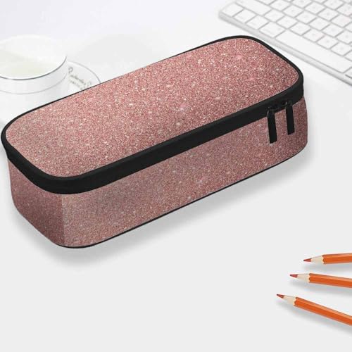 Image of Yekiua Pink Glitter Pencil Holder Shiny Bling Big Capacity Pencil Case Multi-Purpose Makeup Pouch For Office College Adult Rose Gold