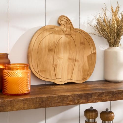 OHS Bamboo Chopping Board Pumpkin Wooden Cutting Boards Halloween Charcuterie Boards Serving Board for Cheese Snacks Food Prep Chopping Meat Vegetables Bread
