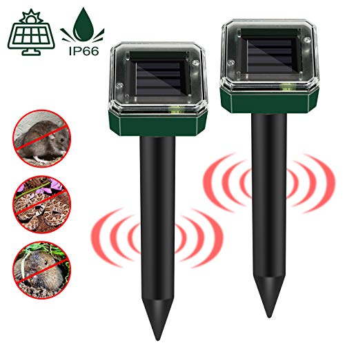 Preisvergleich Produktbild Etmury 2 Stück Solar Betrieben Maulwurfvertreiber, Ultrasonic Tiervertreiber Implizieren mit Vibrationsmotor, Insekt Mole Repellent mit LED für Draußen Rasen Bauernhof Gartenhöfe