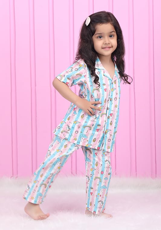 Image of POLKA TOTS 100% Pure Cotton Half Sleeve Night Suit for Kids, Girls & Boys | Cotton Pyjama Set | Unisex Night Dress for Children | Night Suit for Girls |Sleepwear for Kids | Winter Night Dress for Boys