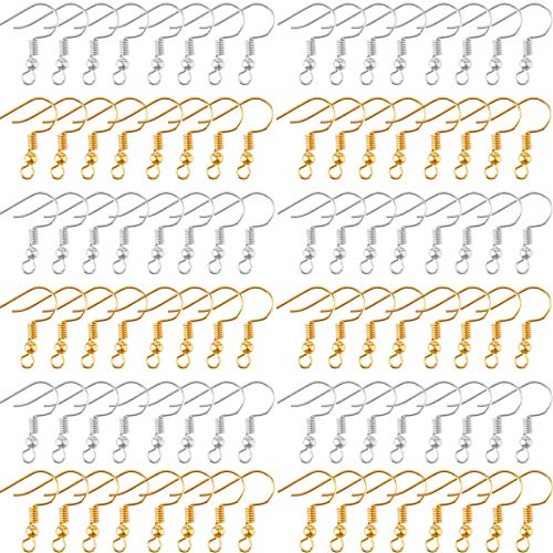 200 Pièces Crochets de Boucle D'oreille, Crochets pour Boucles D'oreilles en Or et Argent, Crochets Oreilles avec Boule, pour la Fabrication de Bijoux, Bricolage, Fabrication de Boucles Doreilles Cover