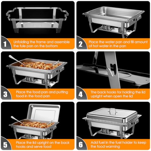 4 Pack Stainless Steel Chafing Dishes Buffet Set with Serving Utensils Sets by Teivio,9 QT Rectangular Silver Chafer Complete Set, Buffet Servers and Food Warmer for Catering, Party, Wedding - Thumbnail 4