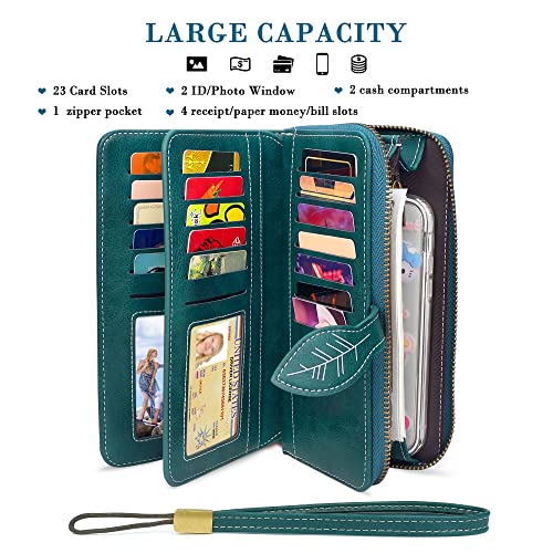 CONISY RFID Wallet Women Large Capacity, Long Leather Clutch Wallet Credit Card Holder for Women with Wristlet2