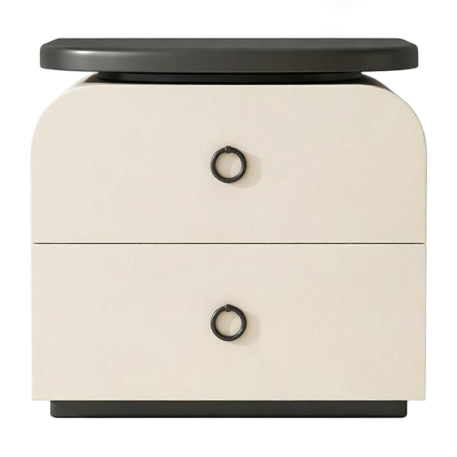 guiling-1986 Bedside Table Nightstand Storage Solution Two Drawers Ring Pulls Black Surface for Bedroom Nightstand(White,Small)